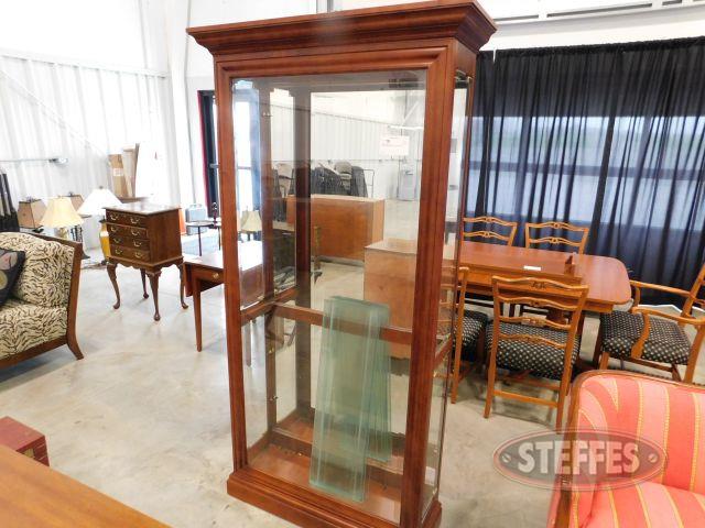 Glass display case, lighted w/ glass shelves & side door access